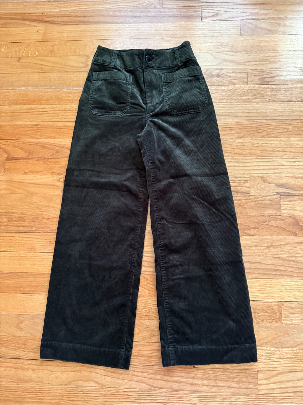 Maeve Corduroy Colette Pants Dark Green High Rise Wide Leg Crop Minimalist Sz 25
